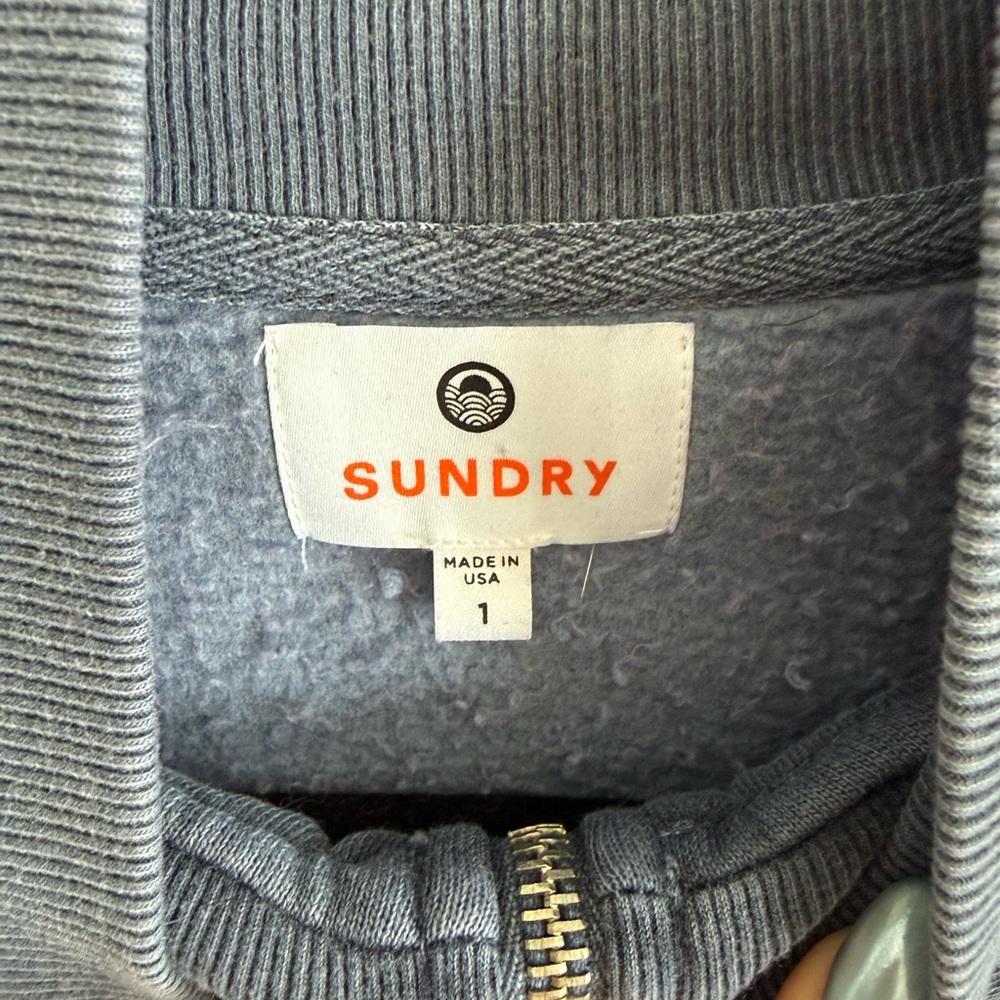 Sundry Navy Half-Zip Pullover Sweatshirt with Striped Cuffs - Picture 3 of 8